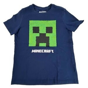 Minecraft  Sequins Flip T Shirt Small 4 - 5 Mojang Jinx Navy Blue 2020 Gamer Top